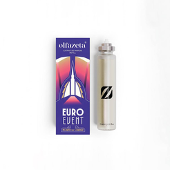 Violette Schachtel Olfazeta EuroEvent mit farbiger Illustration und Extrait de Parfum 15 mL Nachfüllung